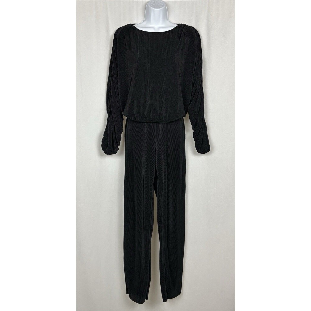 Jolie & Joy XL Black Plisse 2 Piece Set High Rise Wide Leg Pants & Blouson Top